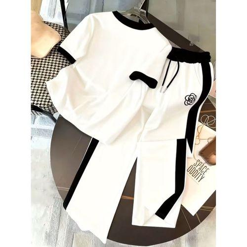 Kadın Kısa Kollu Bisiklet Yaka Viskon Iki Iplik Bluz Ve Pantolon Ikili Takım