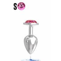 Paslanmaz Çelik Açık Pembe Yuvarlak Mücevher Taşlı Pürüzsüz Silver Metal Anal Butt Plug - Küçük Boy