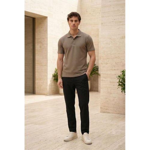 Evenor Kabartma Desenli Polo Yaka Düğmeli Relaxed FitYumuşak İnce Erkek T-Shirt - Kahve