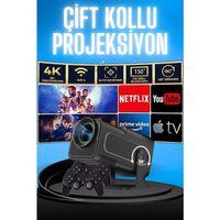 Projektör Siyah Android Taşınabilir Sinema Projeksiyon Wifi Destekli En Güncel Sürüm Akıllı