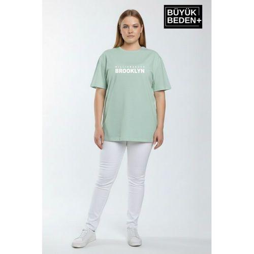 Süperlife Kadın Büyük Beden Willamsburg Brooklyn Baskılı 3xl-6xl Bisiklet Yaka Tshırt SPR26BTSK510-16