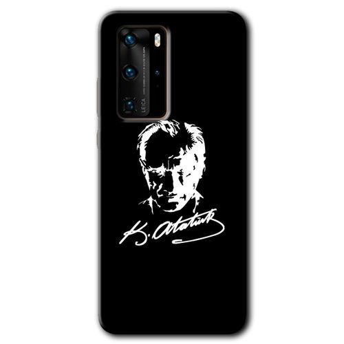 Huawei P40 Pro Kılıf HD Desen Baskılı Arka Kapak - Atatürk Silüet İmza