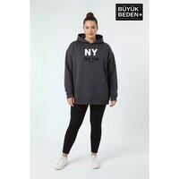 Kadın Büyük Beden Kapşonlu NY NewYork Baskılı ince Swatshırt SPR26BSWK957-15
