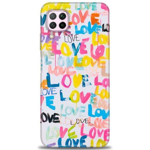 Huawei P40 Lite Kılıf HD Baskılı Kılıf - Renkli Love + Tam Ekran Koruyucu