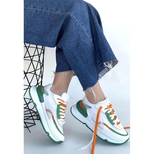 Aleh Beyaz Cilt Yeşil Detaylı Çift Bağcıklı Spor Ayakkabı