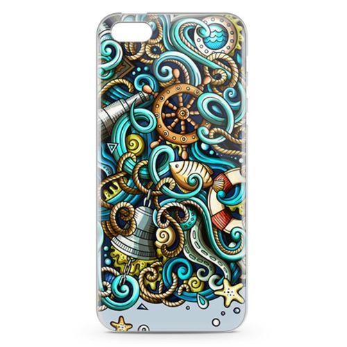 Apple iPhone 5s Kılıf Deniz Malzemeleri Doodle Arka Kapak Koruma Desenli Full Koruyucu