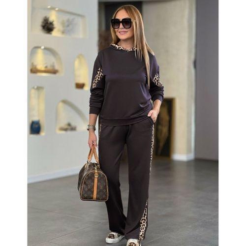 Kadın Uzun Kollu Leopar Detaylı Dalgıç Eşofman Takımı