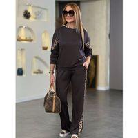 Kadın Uzun Kollu Leopar Detaylı Dalgıç Eşofman Takımı