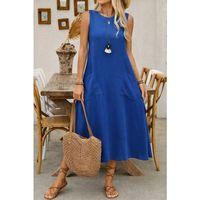 Kadın Askılı Yuvarlak Yakalı Kıloş Cepli Uzun Elbise