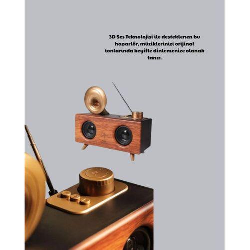 Nostaljik Gramofon Bluetooth Hoparlör – Fm Radyo + Usb + Sd Kart Destekli