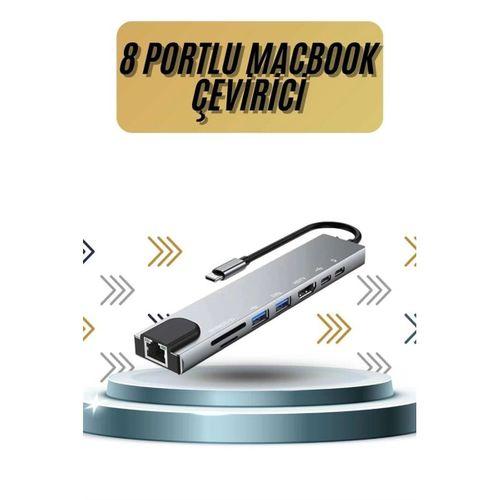 8 Portlu Macbook Çevirici Type C Hub Sd Tf Usb Çoğaltıcı Ethernet