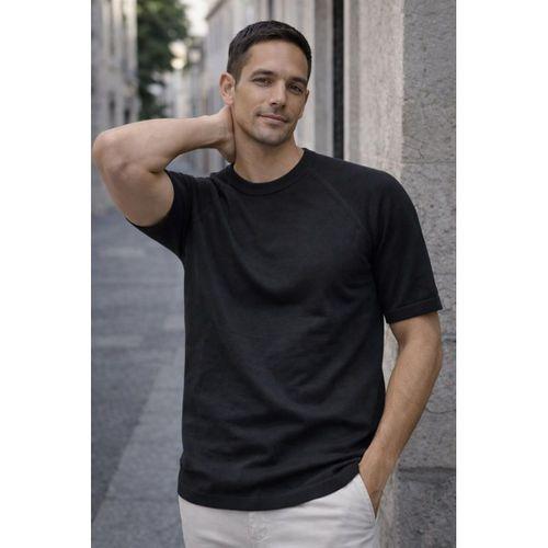 Beckett Reglan Kol İnce Triko Kısa Kollu Erkek T-Shirt - Siyah