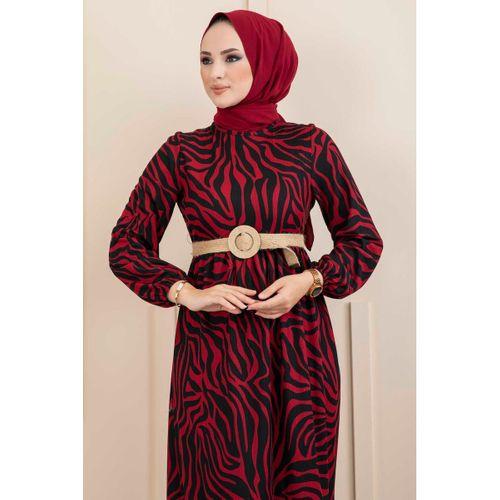 Zebra Desen Hasır Kemerli Tesettür Elbise