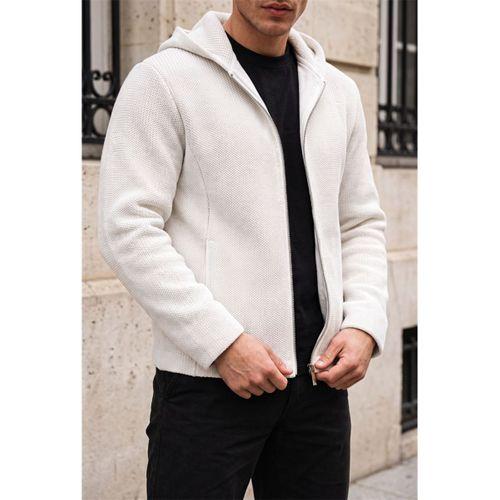Lugona Çelik Örgü Kapüşonlu Fermuarlı Erkek Ceket - Ekru