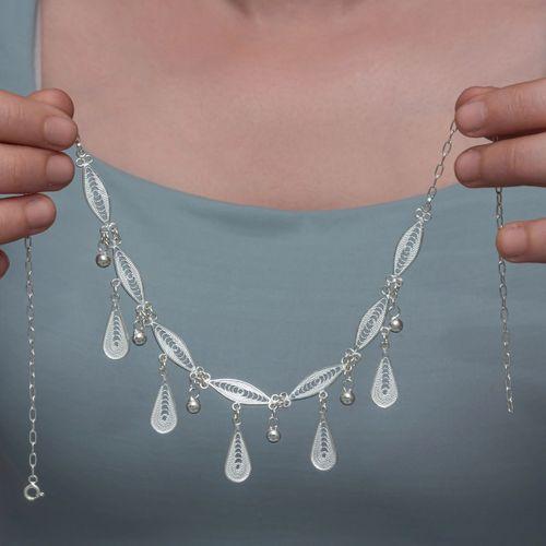 Gümüş Sonsuz Esinti Damla Telkari Kadın Kolye