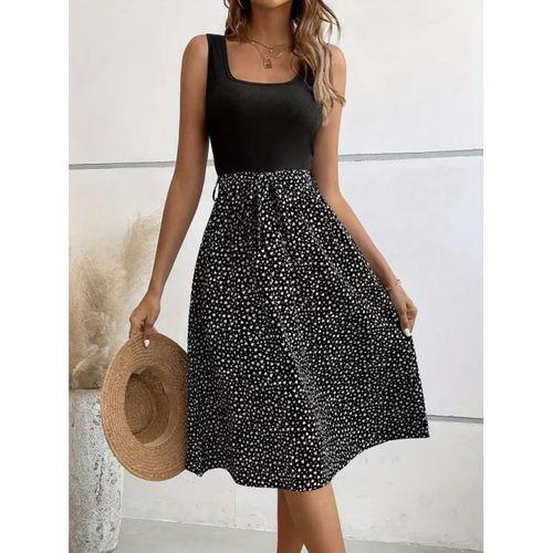 Kadın Askılı Yuvarlak Yakalı üst Viskon Alt Süprem Kısa Elbise