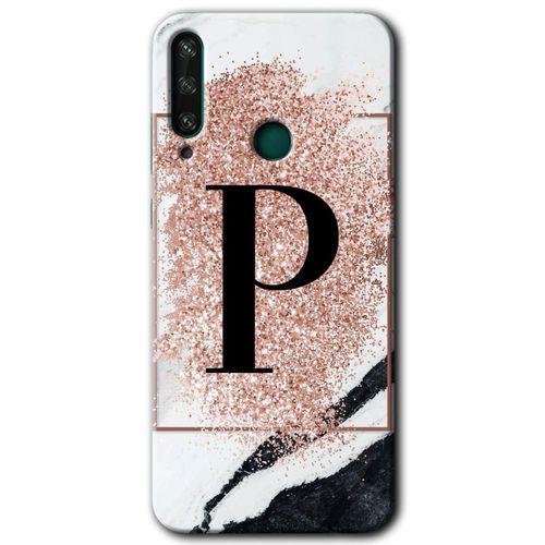 Potkal Hediye Fabrikası Huawei Y6P HD Baskılı Kılıf + 9D Tam Ekran Koruyucu - Pembe Mermer Desenli P Harfi