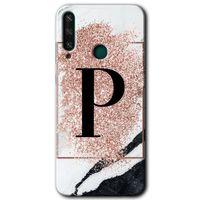 Potkal Hediye Fabrikası Huawei Y6P HD Baskılı Kılıf + 9D Tam Ekran Koruyucu - Pembe Mermer Desenli P Harfi