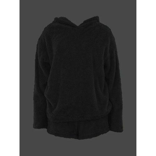Kadın Uzun Kollu Meow Kedi Nakışlı Kapşonlu Peluş Sweat Ve Short Ikili Takım