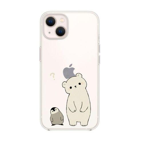 iPhone 14 Uyumlu Penguen ve Ayıcık Desenli Şeffaf Silikonlu Telefon Kılıfı