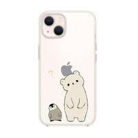 iPhone 14 Uyumlu Penguen ve Ayıcık Desenli Şeffaf Silikonlu Telefon Kılıfı