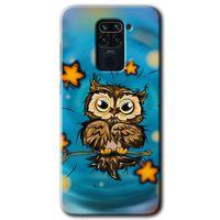 Xiaomi Redmi Note 9 Kılıf Baskılı Arka Kapak - Owl Bird Stars +Tam Ekran Koruyucu