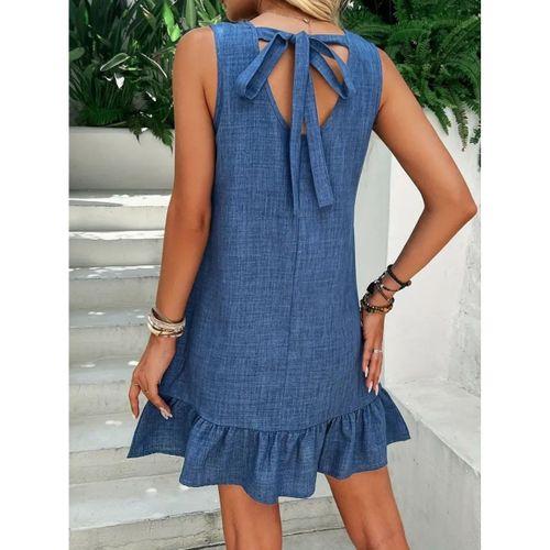 Kadın Kolsuz Bisiklet Yaka Fırfırlı Sofya Elbise