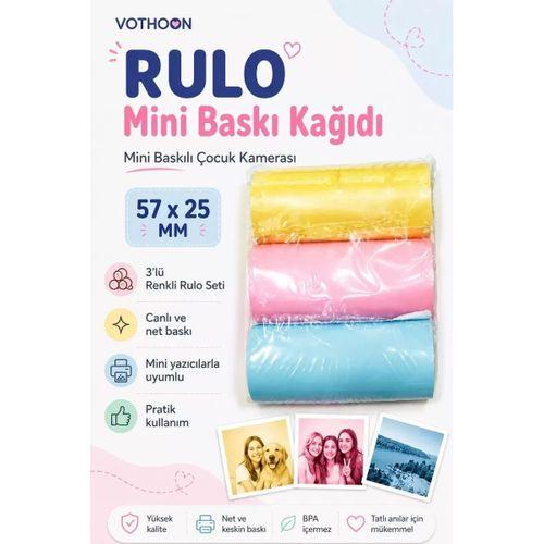 Çocuk Fotoğraf Makinesi Yedek Termal Baskı Kağıdı Renkli (3 Lü Rulo) – 57x25mm