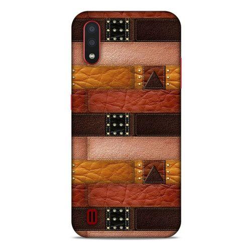 Samsung Galaxy A01 Kılıf Patchwork (33) Hybrid Kılıf Kahve Toz Pembe