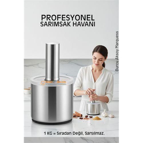 Profesyonel Ezici Sarımsak Havanı Seti - Mutfak Tipi Baharat Havanı 304 Paslanmaz Çelik