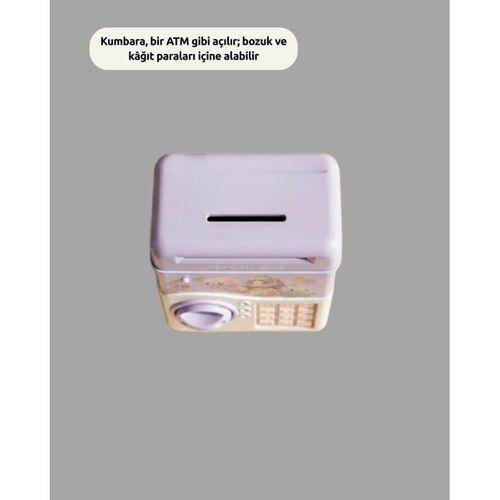 Atm Tasarımlı Şifreli Işıklı Çocuk Kumbarası Mor