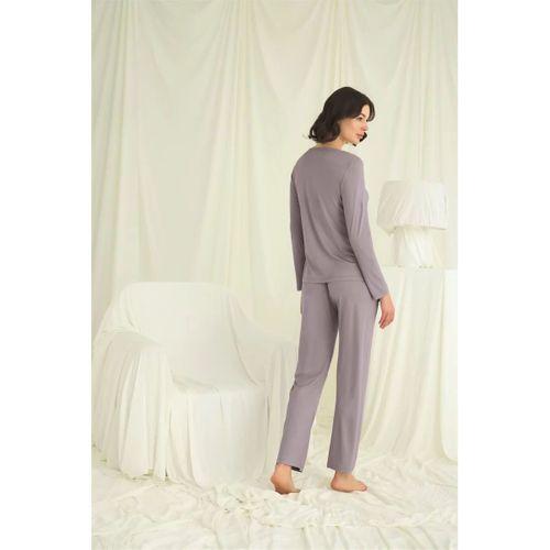 Yakası Kolu Ve Omzu Dantelli Boydan Düğmeli Pijama Takımı