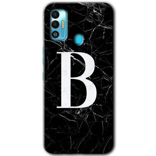 Tecno Spark 7T Kılıf HD Desen Baskılı Arka Kapak - Siyah Mermer Desenli B Harfi