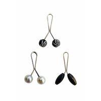 3 Adet Tesettür Eşarp ve Şal Klipsi İnci Beyaz Siyah Siyah Desenli