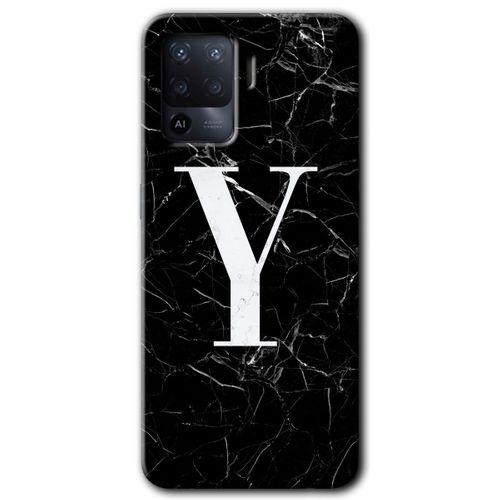 Oppo Reno 5 Lite Kılıf HD Desen Baskılı Arka Kapak - Siyah Mermer Desenli Y Harfi + Kırılmaz Cam