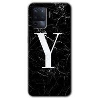 Oppo Reno 5 Lite Kılıf HD Desen Baskılı Arka Kapak - Siyah Mermer Desenli Y Harfi + Kırılmaz Cam