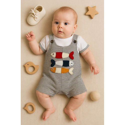Balık Nakışlı Kısa Kollu Erkek Bebek Tulumu
