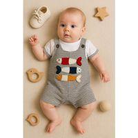 Balık Nakışlı Kısa Kollu Erkek Bebek Tulumu