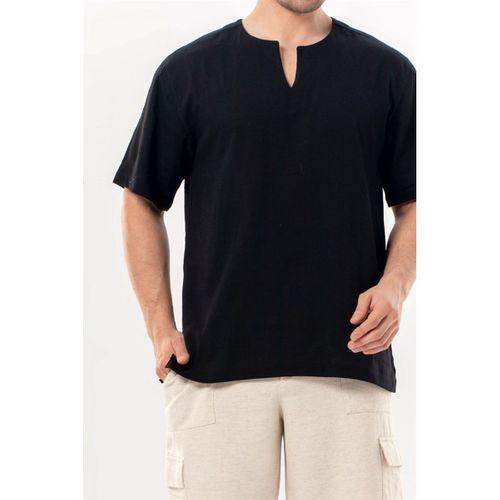Kısa Kol Şile Bezi Bisiklet Yaka Erkek Yazlık Tshirt Siyah 3003