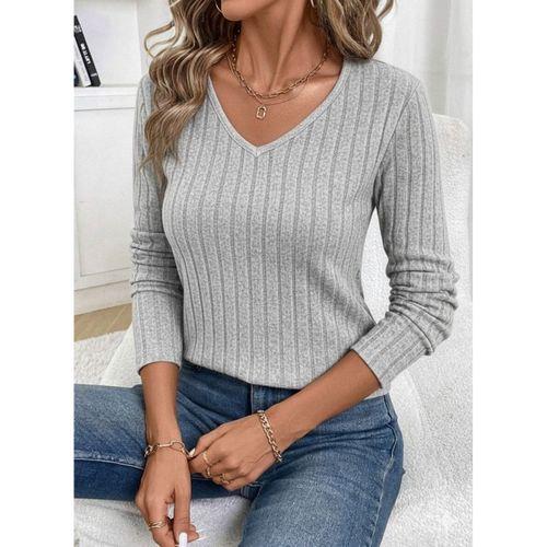 Kadın Uzun Kollu V Yakalı Arkadan Dantel Detaylı şardonlu Kaşkorse Bluz