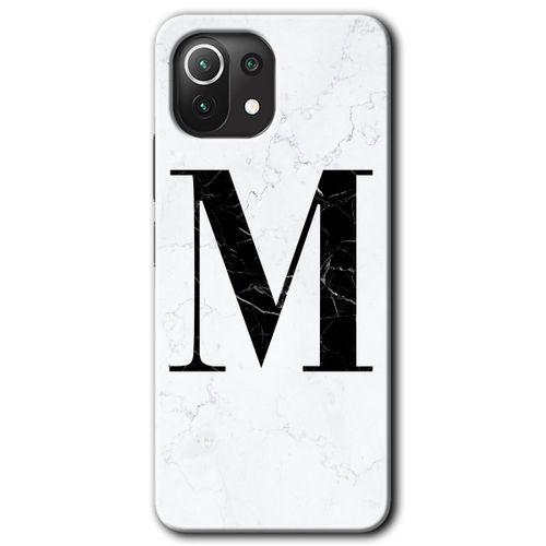 Xiaomi Mi 11 Lite HD Baskılı Kılıf + 9D Tam Ekran Koruyucu - Beyaz Mermer Desenli M Harfi