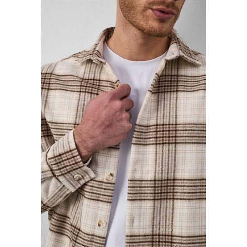 Brandon Relaxed Fit Pamuklu Geniş Çizgili Oduncu Erkek Gömlek - Açık Bej