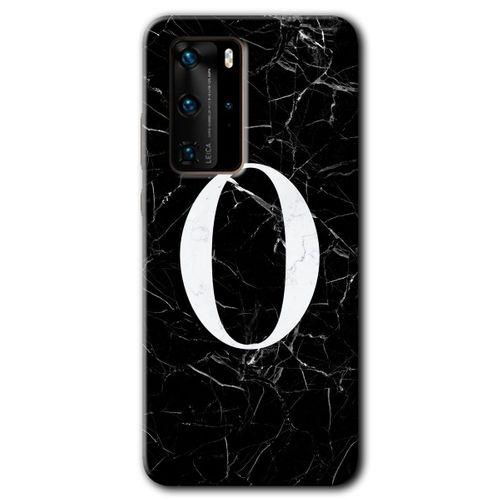 Potkal Hediye Fabrikası Huawei P40 Pro HD Baskılı Kılıf + 9D Tam Ekran Koruyucu - Siyah Mermer Desenli O Harfi