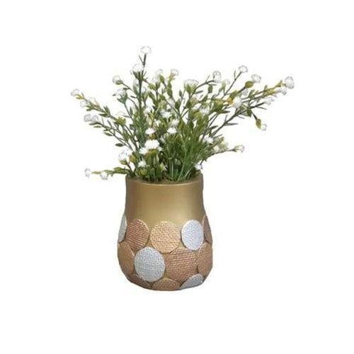 2 Adet Vazo Dahil,Vazoda Çiçek,Beyaz Yapay Çiçek,Vazo Dekoratif Altın Puanlı Poliresin 9X9X15Cm