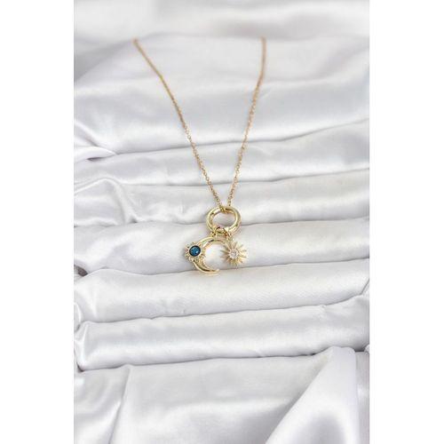 316L Çelik Gold Renk Gece Gündüz Tema Charmlı Kadın Kolye