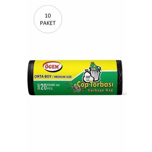Orta Boy Çöp Torbası 55 x 60 cm 20 Li Rulo x 10 Paket = 200 Adet (Siyah)