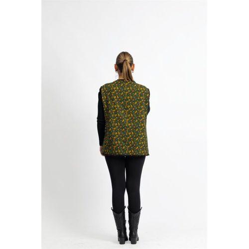 Kolsuz Meryem Çift Taraflı Cepli Pazen Kışlık Yelek Papatya Yeşil/Bordo PptyYşl