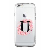 iPhone 6 Pembe Çiçek Desen U Harfli Şeffaf Kılıf