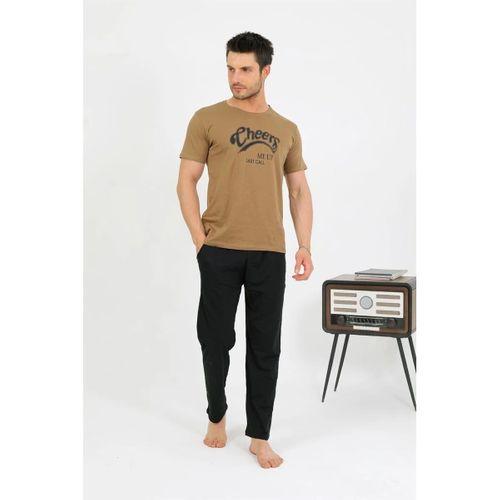 Erkek Pamuk Kısa Kol Pijama Takım Vizon