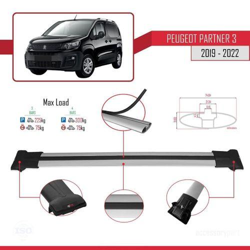 Peugeot Partner 2019-2022 Arası ile uyumlu FLY Model Ara Atkı Tavan Barı GRİ 4 ADET BAR